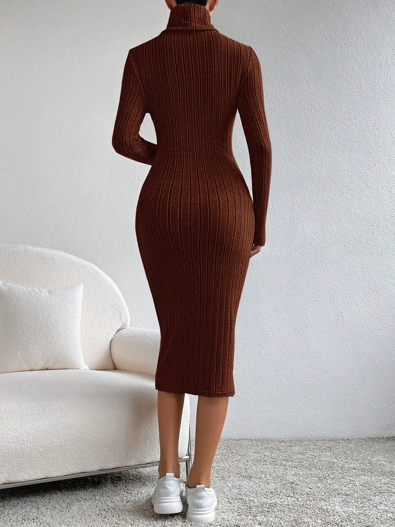 SHEIN Essnce High Neck Ribbed Knit Bodycon Dress