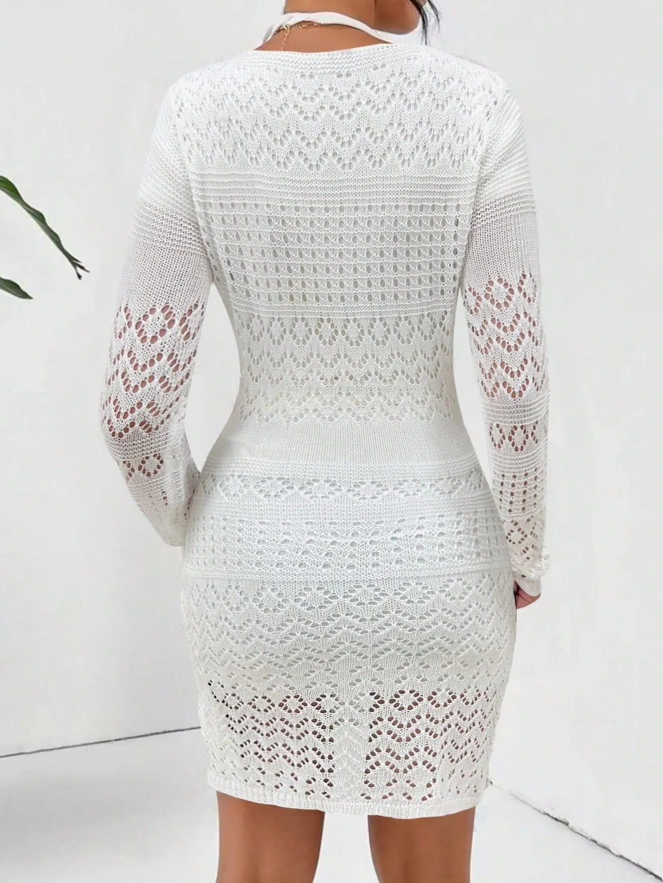 SHEIN Essnce Spring Summer Holiday Casual Openwork Knit Bodycon Dress