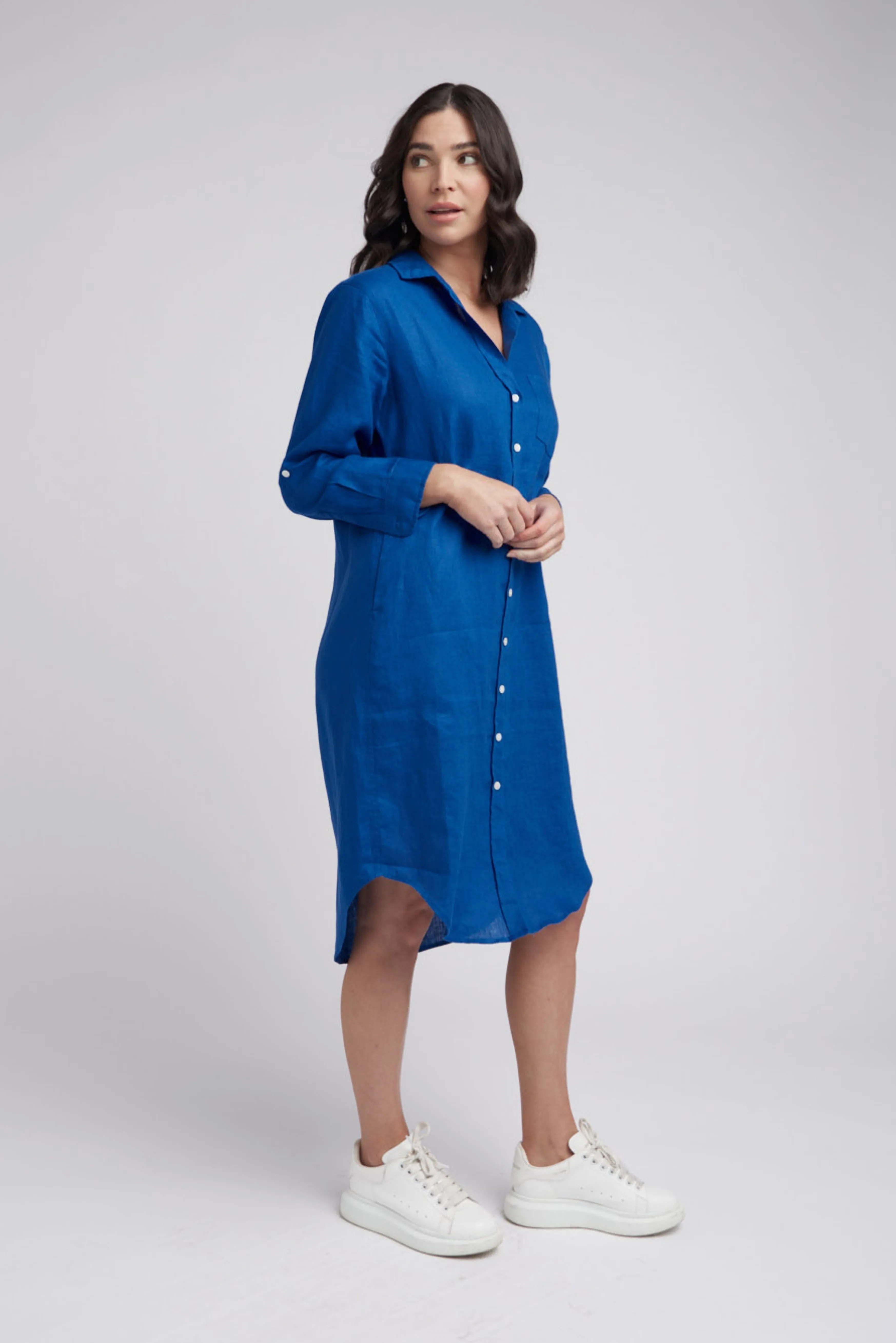 Shirt Maker Linen Dress Opal Blue