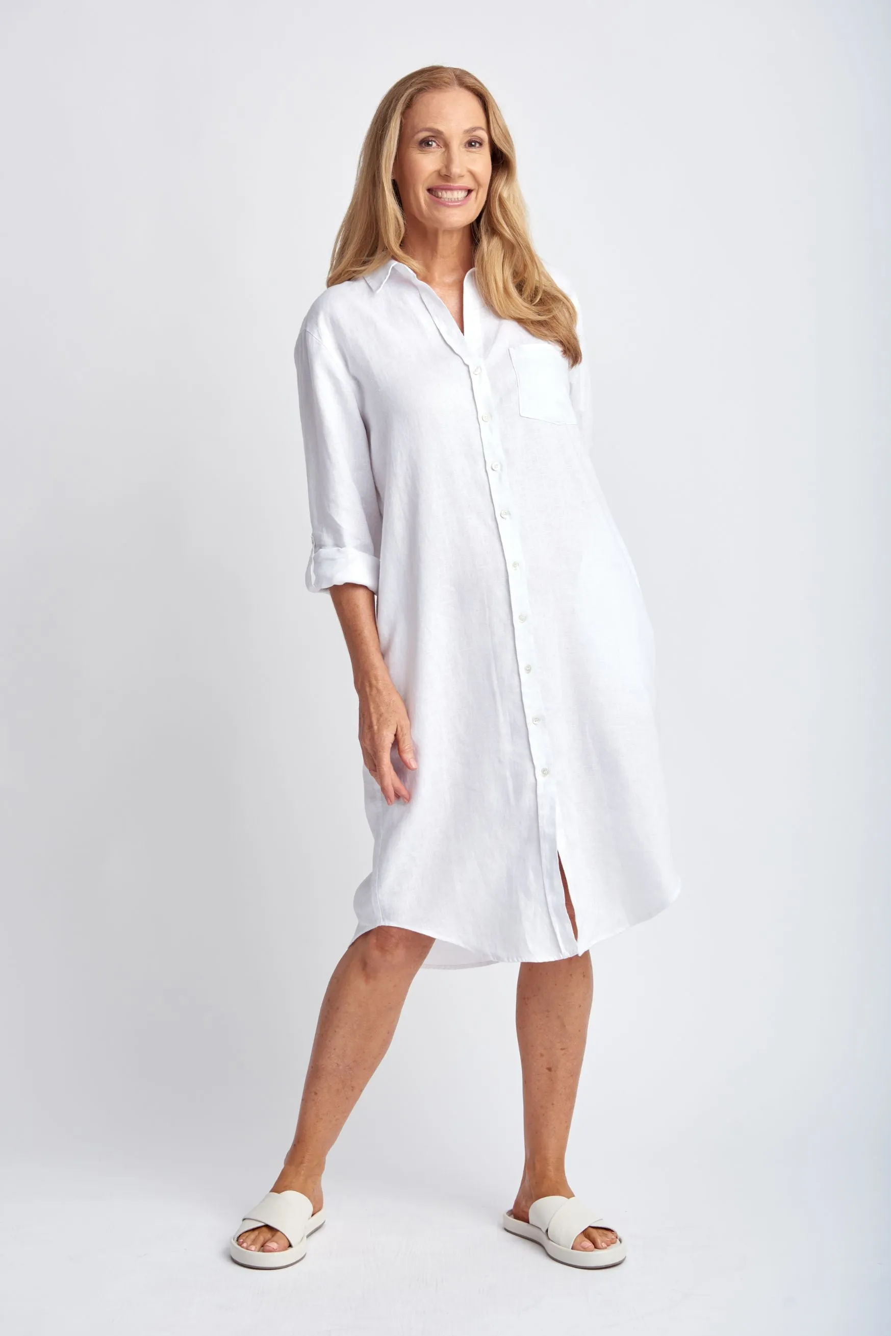 Shirt Maker Linen Dress White