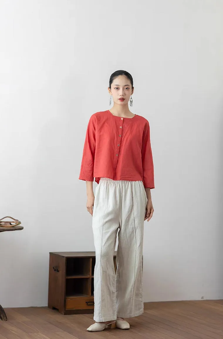 Short Button Shirt in Orangey Red