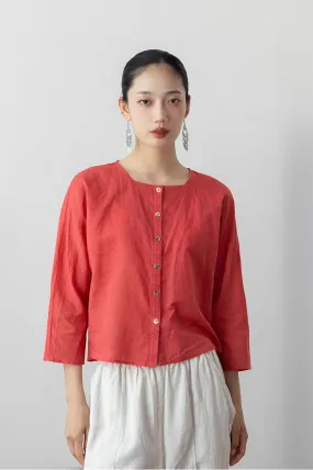 Short Button Shirt in Orangey Red