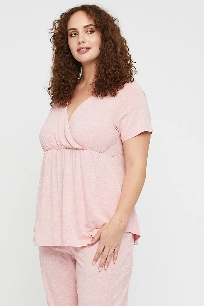 Short Sleeve Cross Front PJ Top - Rose