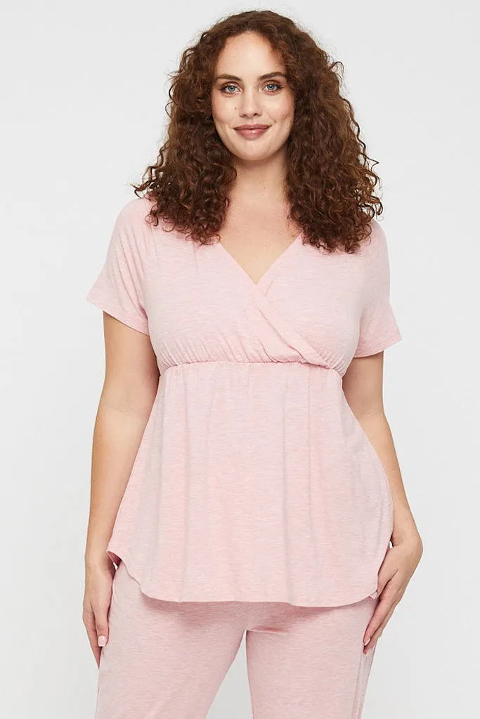 Short Sleeve Cross Front PJ Top - Rose