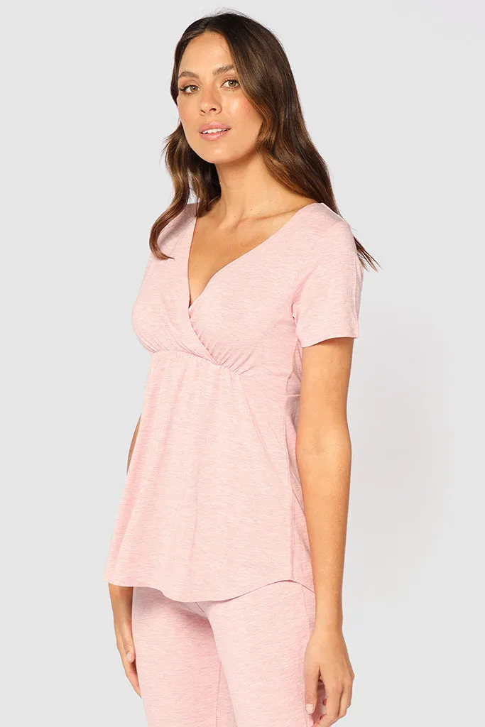 Short Sleeve Cross Front PJ Top - Rose