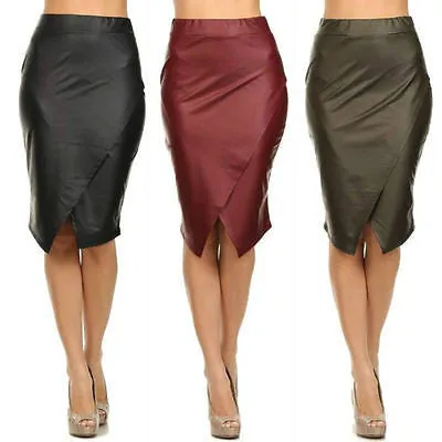 Skirt Faux Leather Wrapped High Waist Black Olive Burgundy Sexy