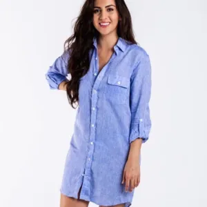 Sky Blue Linen Shirt Dress