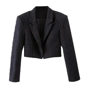 Solid Casual Blazers For Women Notched Collar Long Sleeves Patchwork Embroidered Flares Blazer Female Fashion