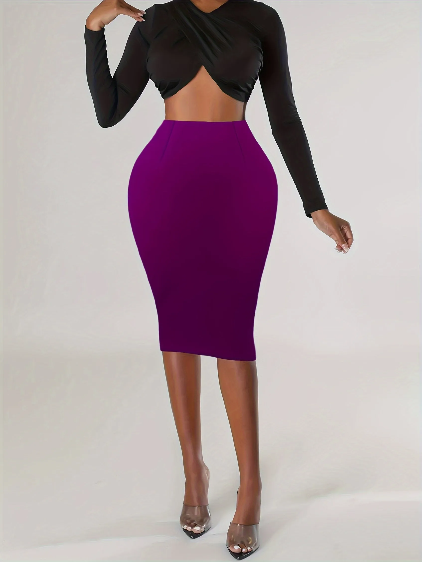 Spring-to-Fall Chic: Elegant Bodycon Knit Skirt with Zipper, Versatile & Easy-Care