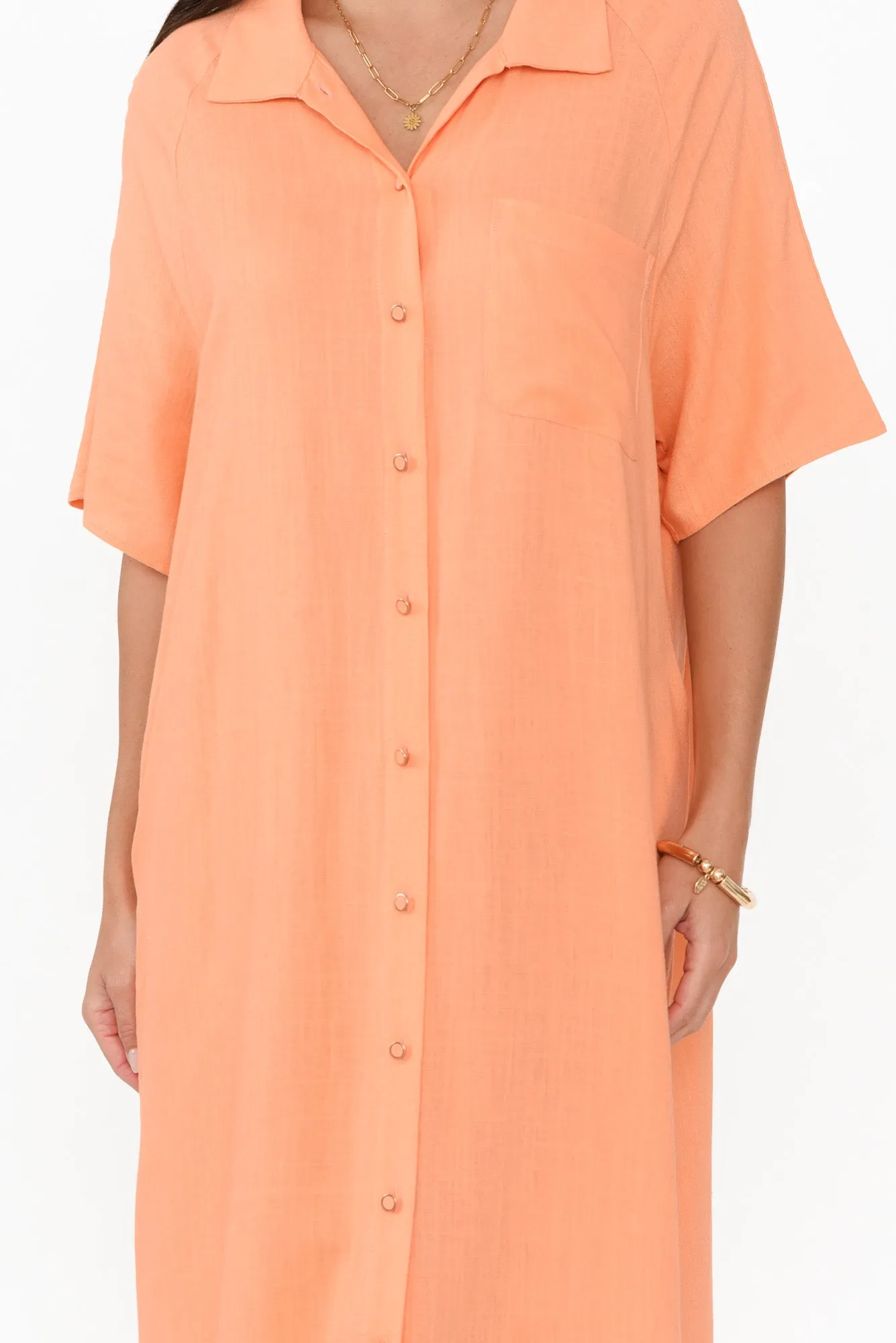 Statues Apricot Linen Blend Shirt Dress