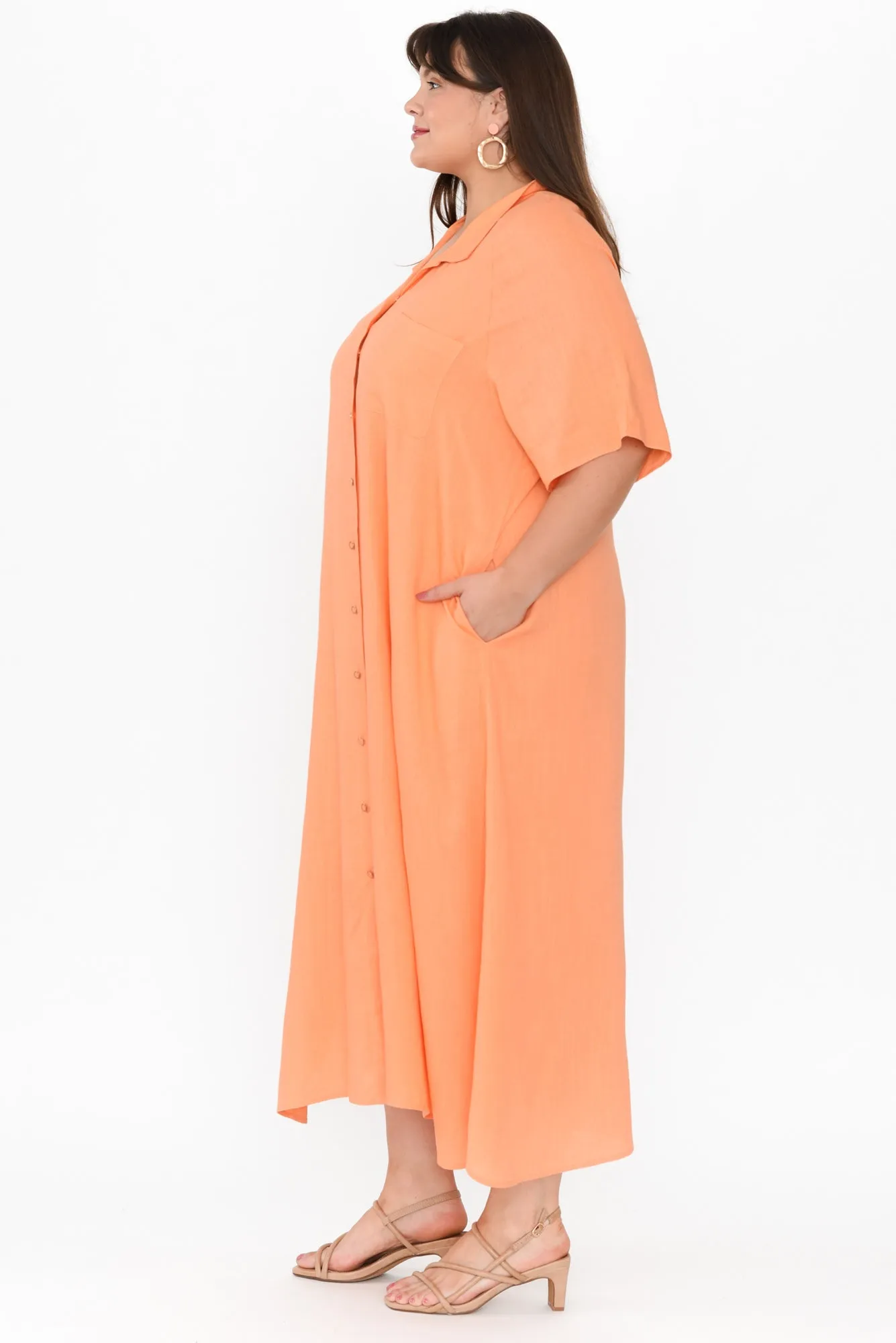 Statues Apricot Linen Blend Shirt Dress