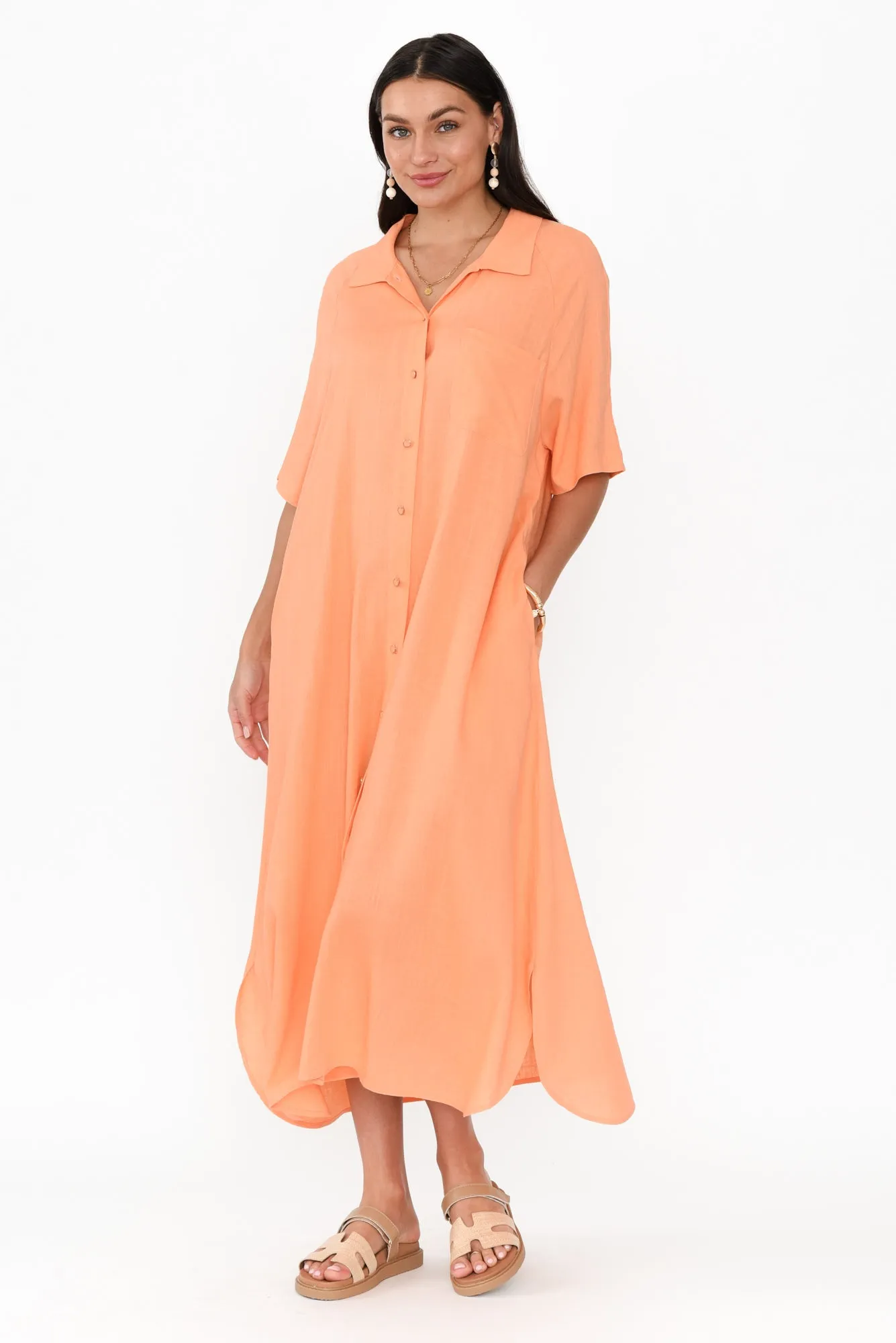 Statues Apricot Linen Blend Shirt Dress