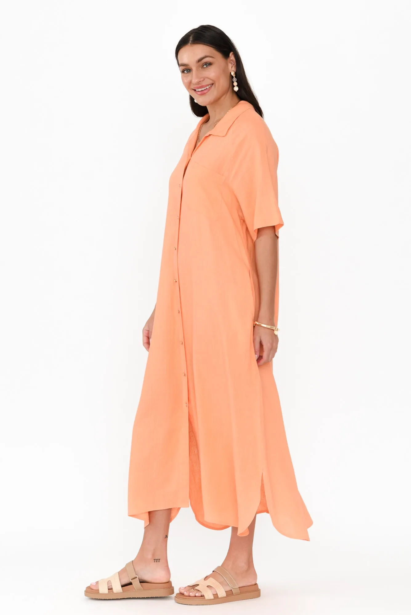 Statues Apricot Linen Blend Shirt Dress