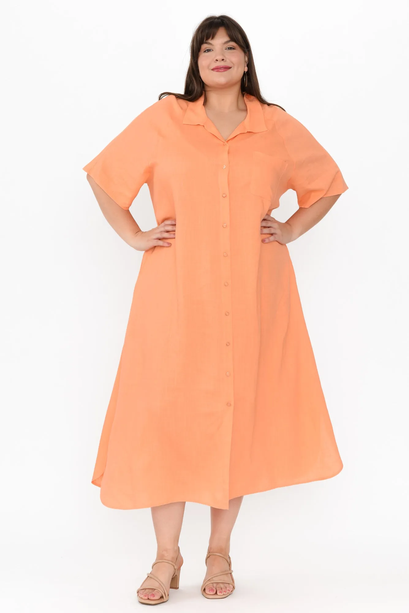 Statues Apricot Linen Blend Shirt Dress