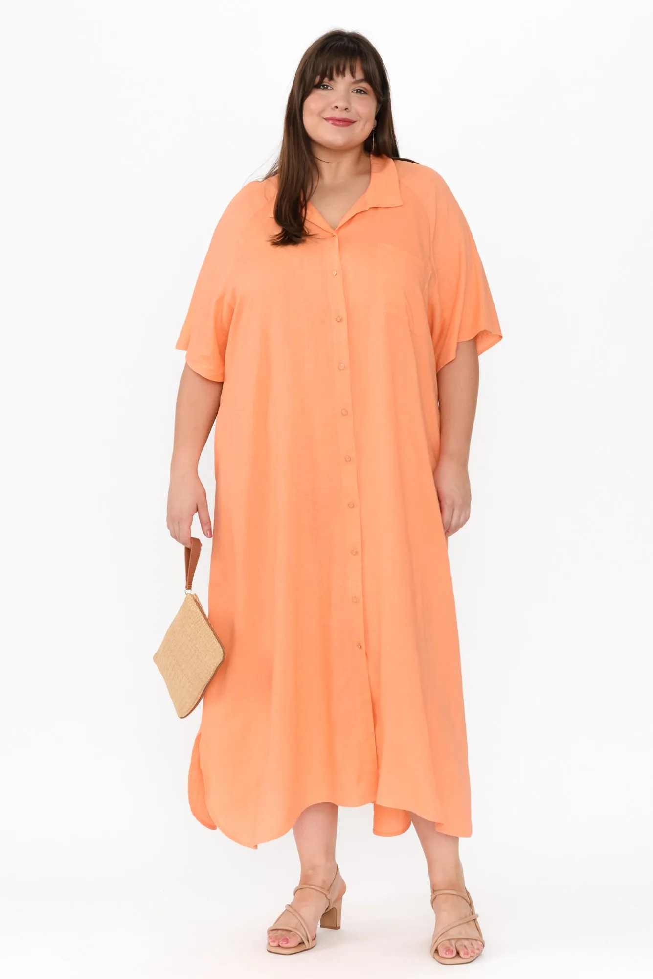 Statues Apricot Linen Blend Shirt Dress