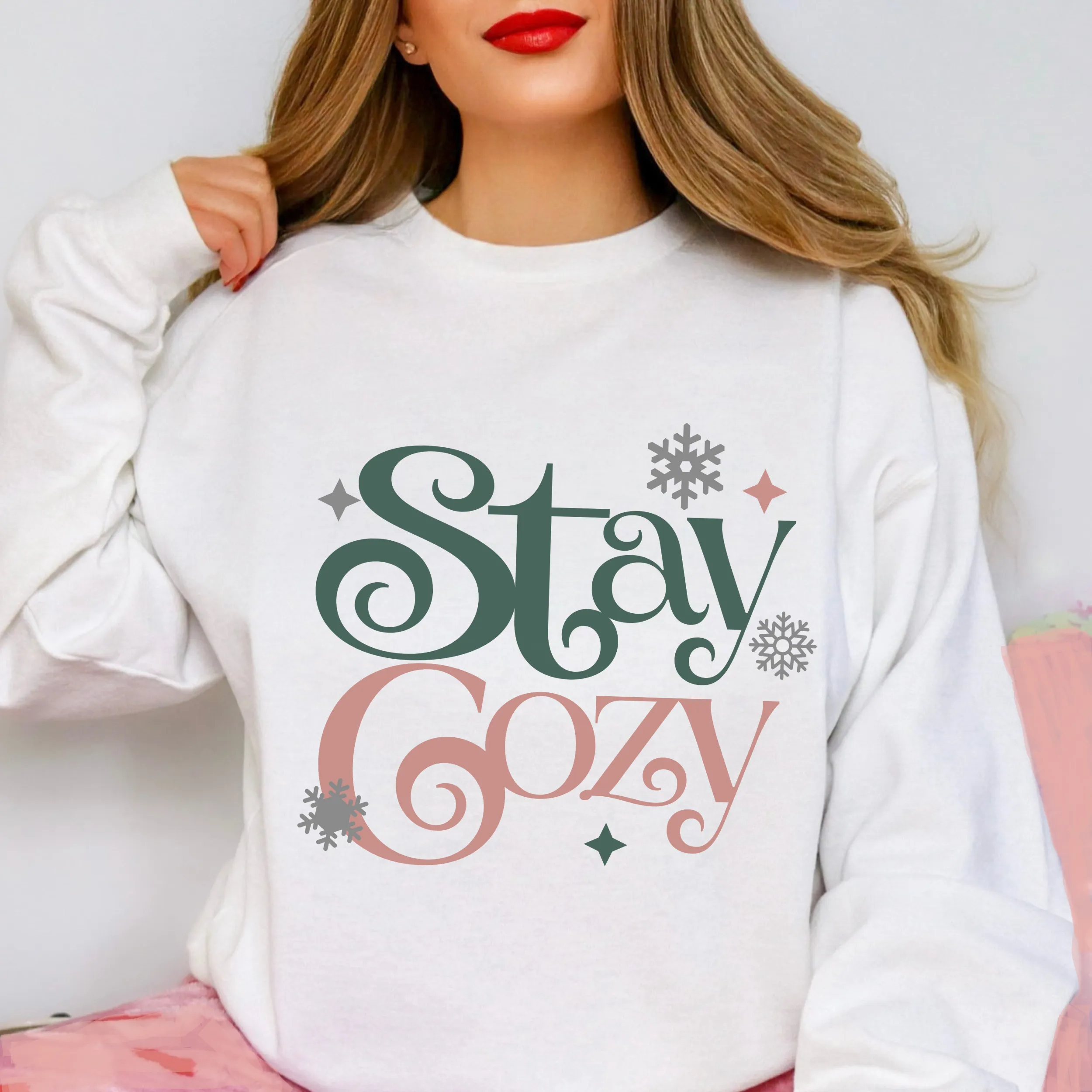 Stay Cozy Winter Women's Sweatshirt, Comfy & Cozy, Gildan Sweatshirt, Ash, White, Sand, Pink or Black Crewneck Sweatshirt