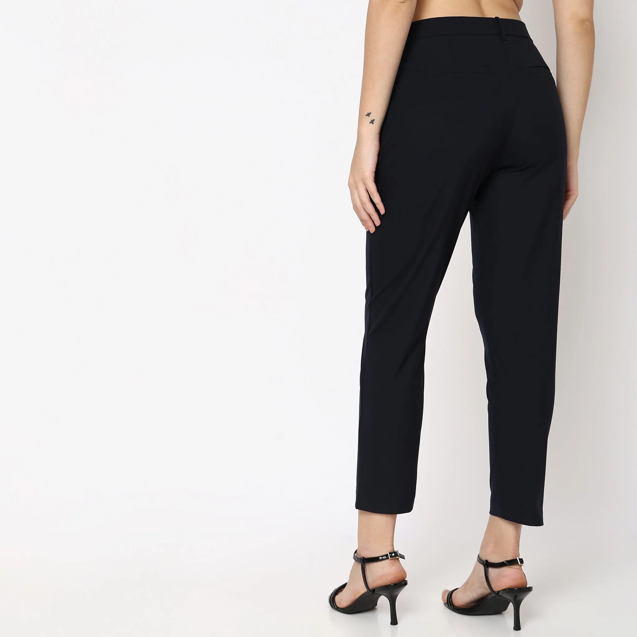 Straight Fit Solid Mid Rise Trousers