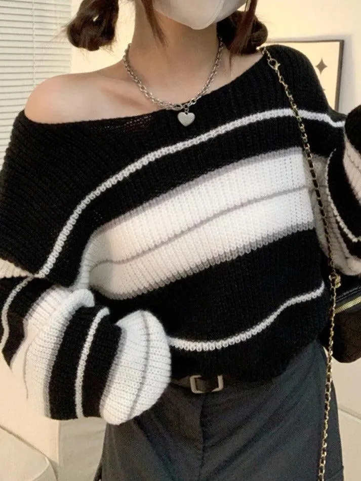 Stripe Splice Short Sweater