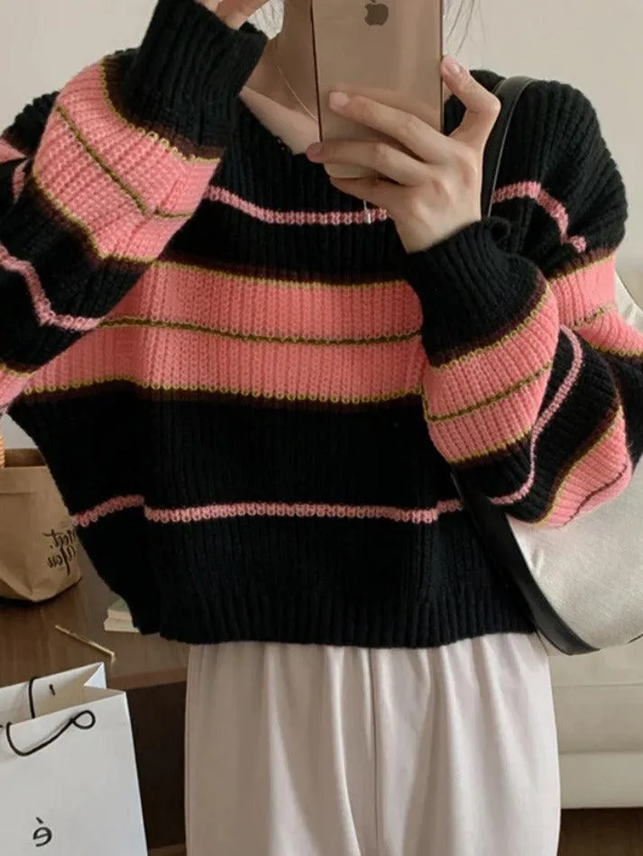 Stripe Splice Short Sweater