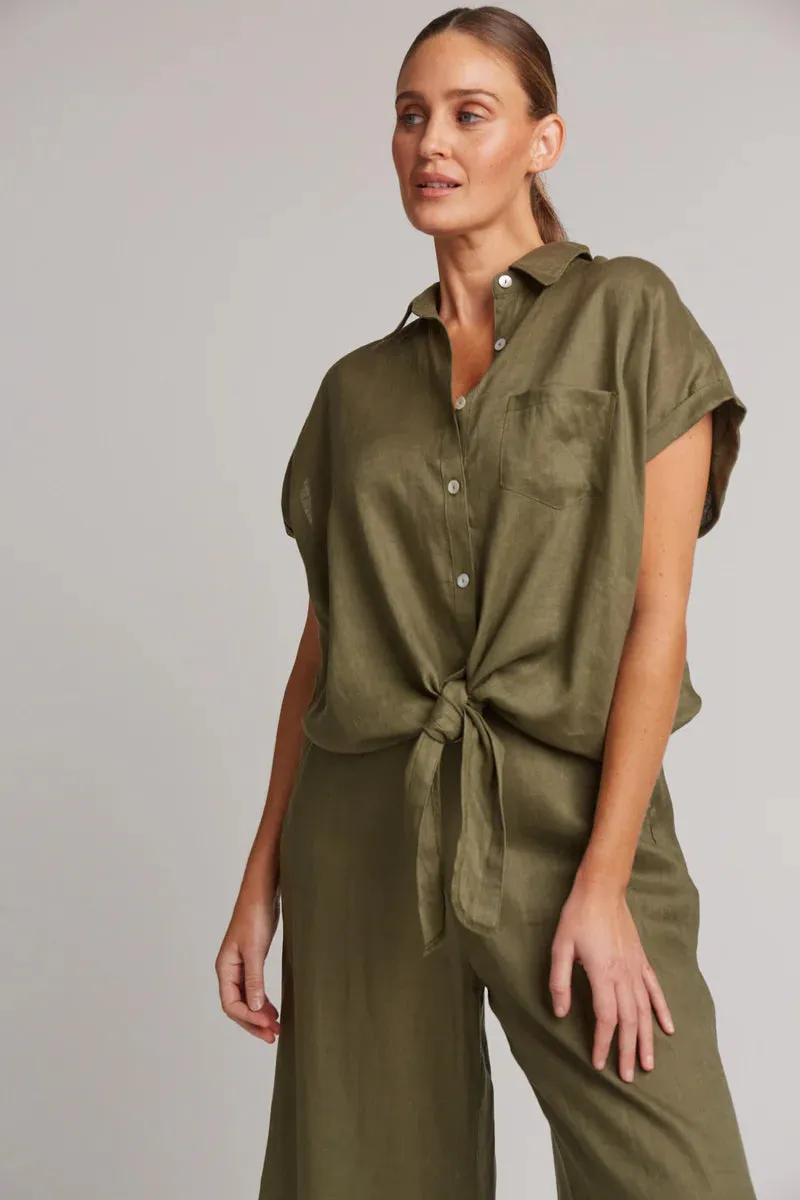 Studio Tie Front Linen Shirt - Khaki