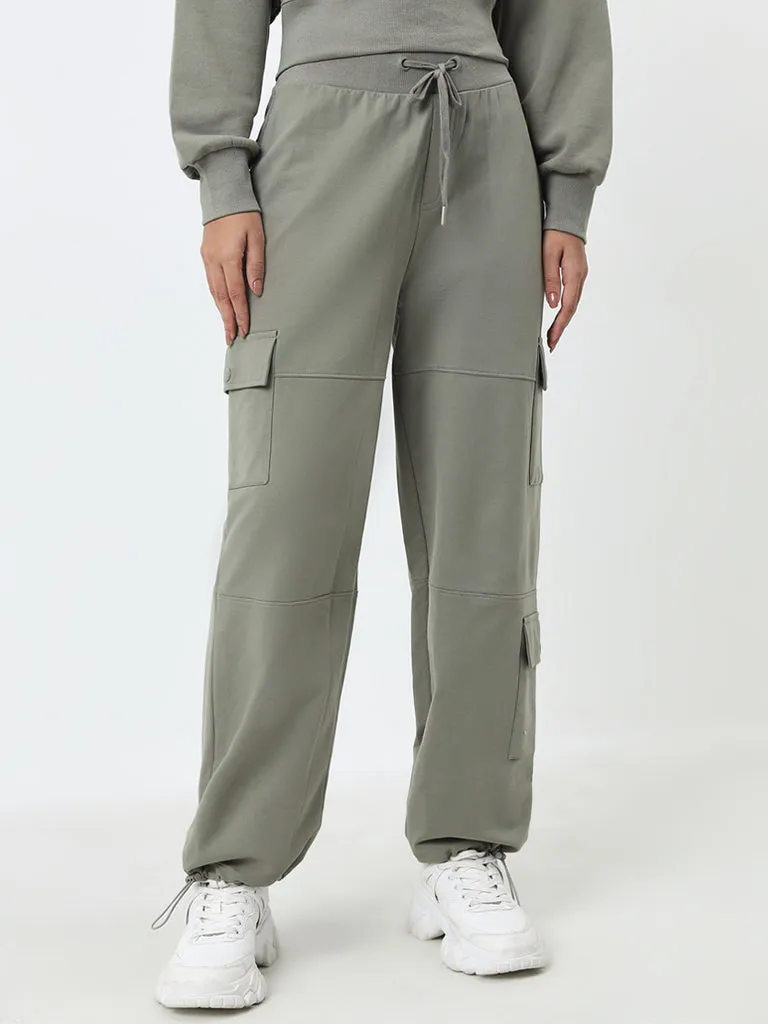 Studiofit Dark Sage High-Rise Cotton Blend Track Pants