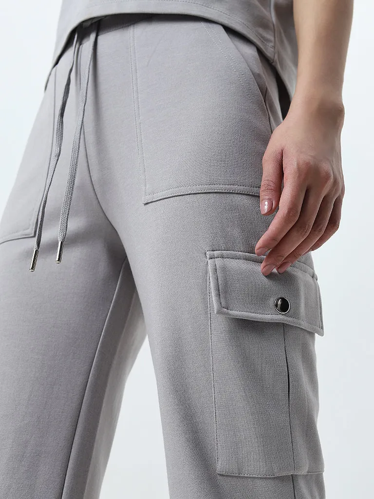 Studiofit Grey High-Rise Cotton Track Pants