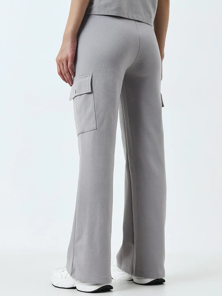 Studiofit Grey High-Rise Cotton Track Pants