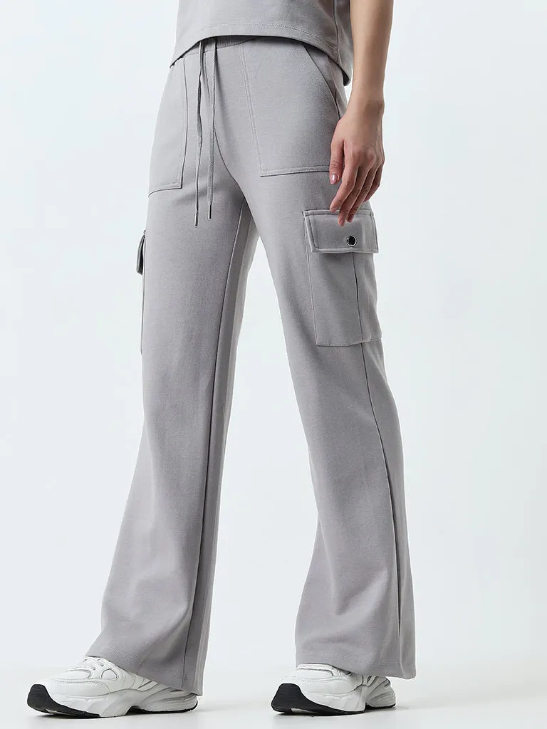 Studiofit Grey High-Rise Cotton Track Pants