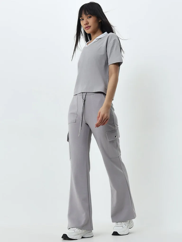 Studiofit Grey High-Rise Cotton Track Pants