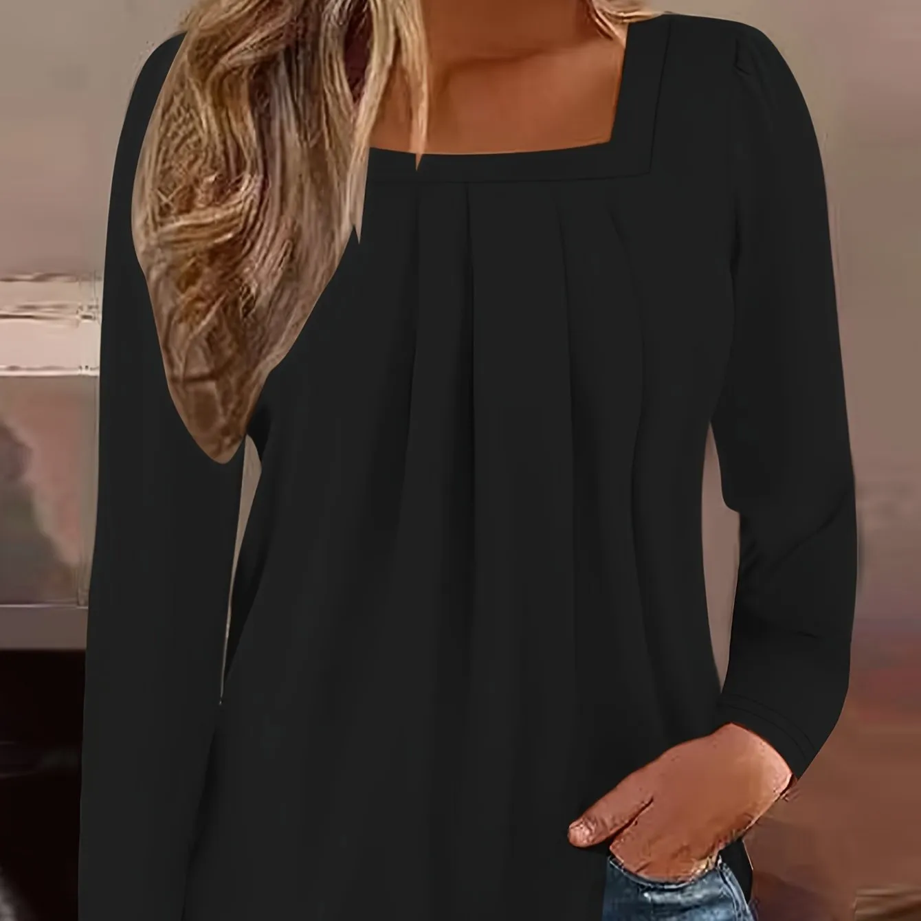 Stylish Frill Square Neck Long Sleeve Tee Perfect for Spring  Summer