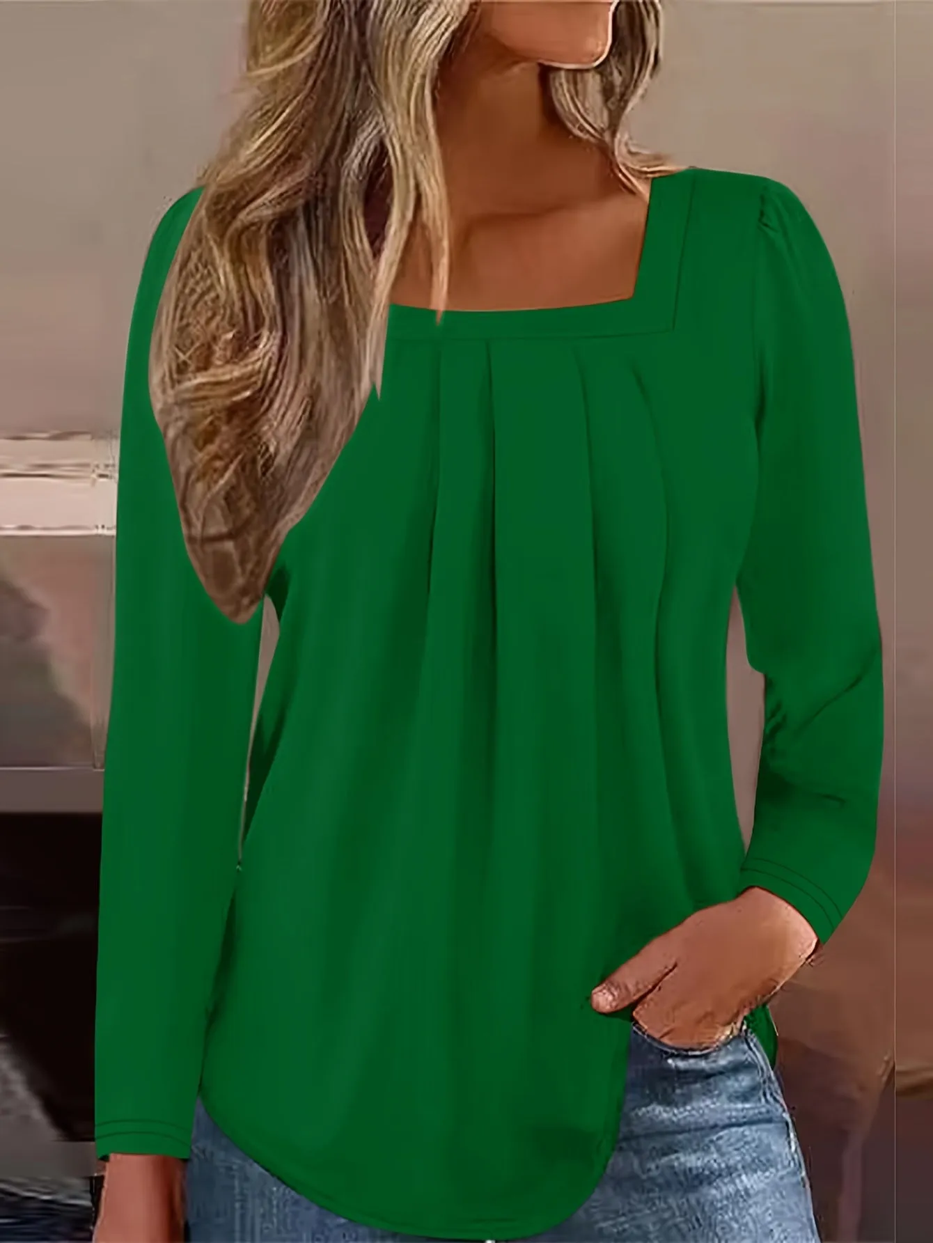 Stylish Frill Square Neck Long Sleeve Tee Perfect for Spring  Summer