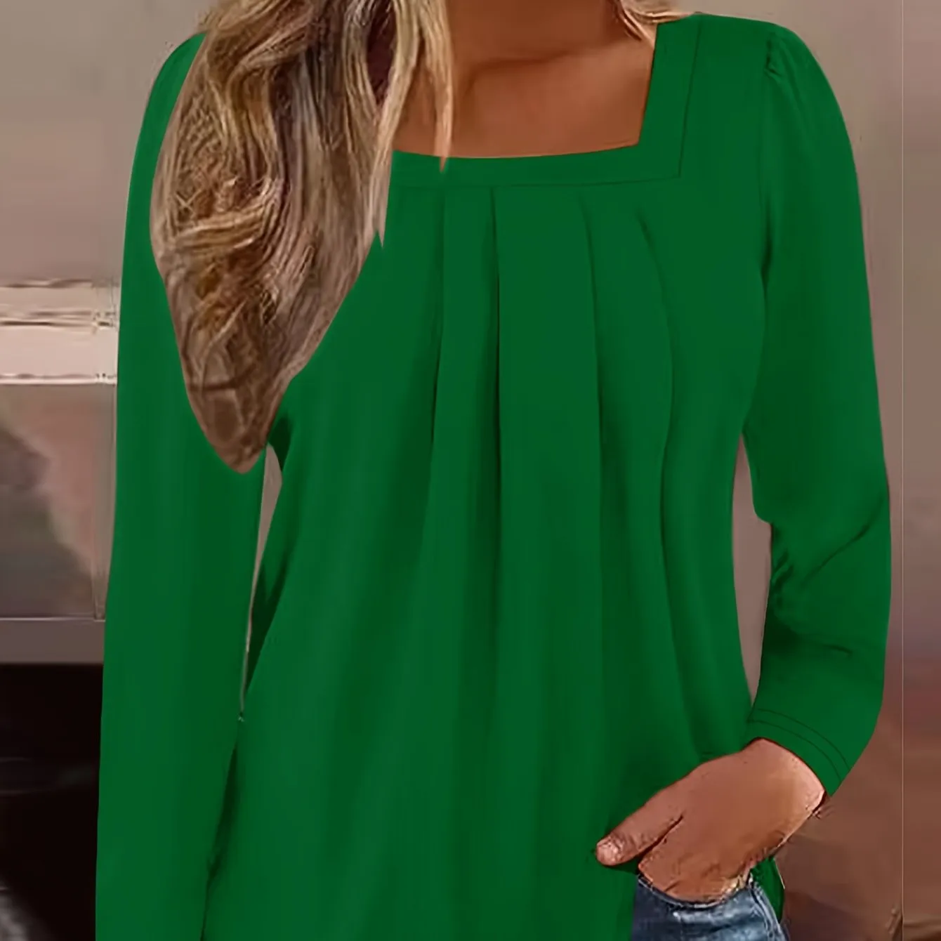 Stylish Frill Square Neck Long Sleeve Tee Perfect for Spring  Summer