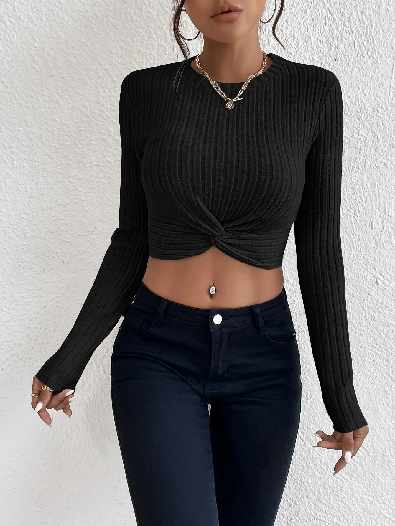 Stylish Knot Front Crop TShirt Perfect for Spring and Fall