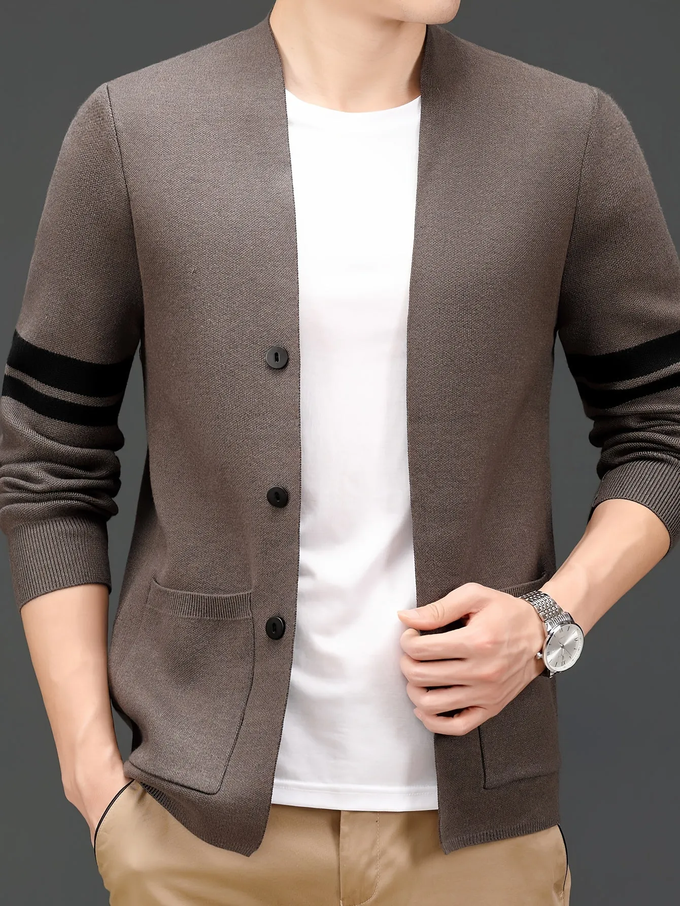 Stylish Men's Long-Sleeve Striped Knit Cardigan Sweater - Soft, Versatile, and Warm Outerwear for Fall and Winter - Perfect for Casual Daily Wear, Outdoor Activities, and Layering