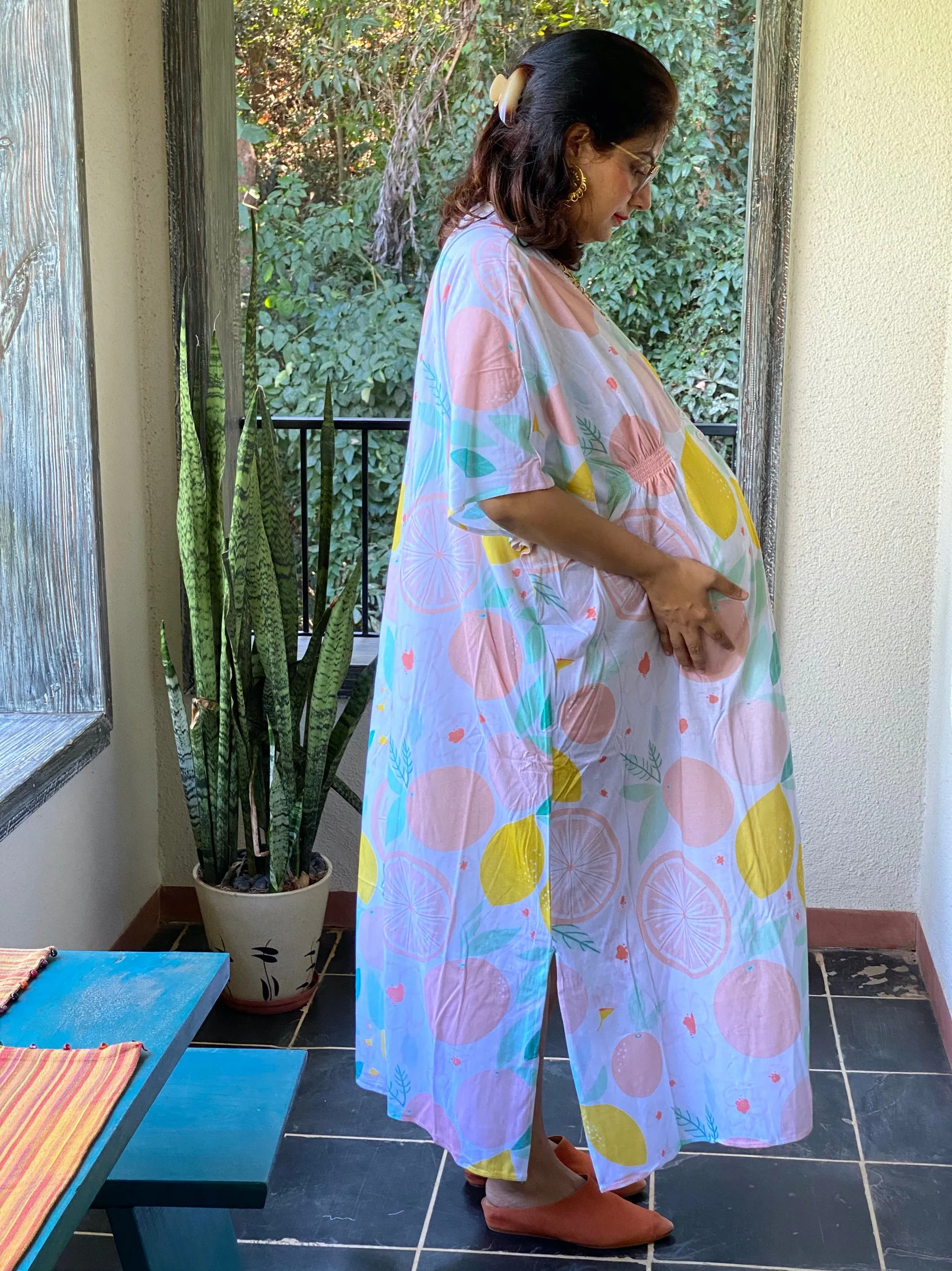 Summertime Maternity "Stunningly Simple" Style Caftan | Soft Jersey Knit Organic Cotton | Maternity House Dress