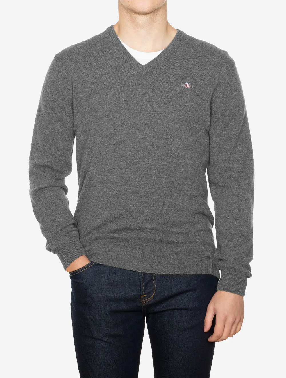 Superfine Lambswool V Neck Charcoal Melange