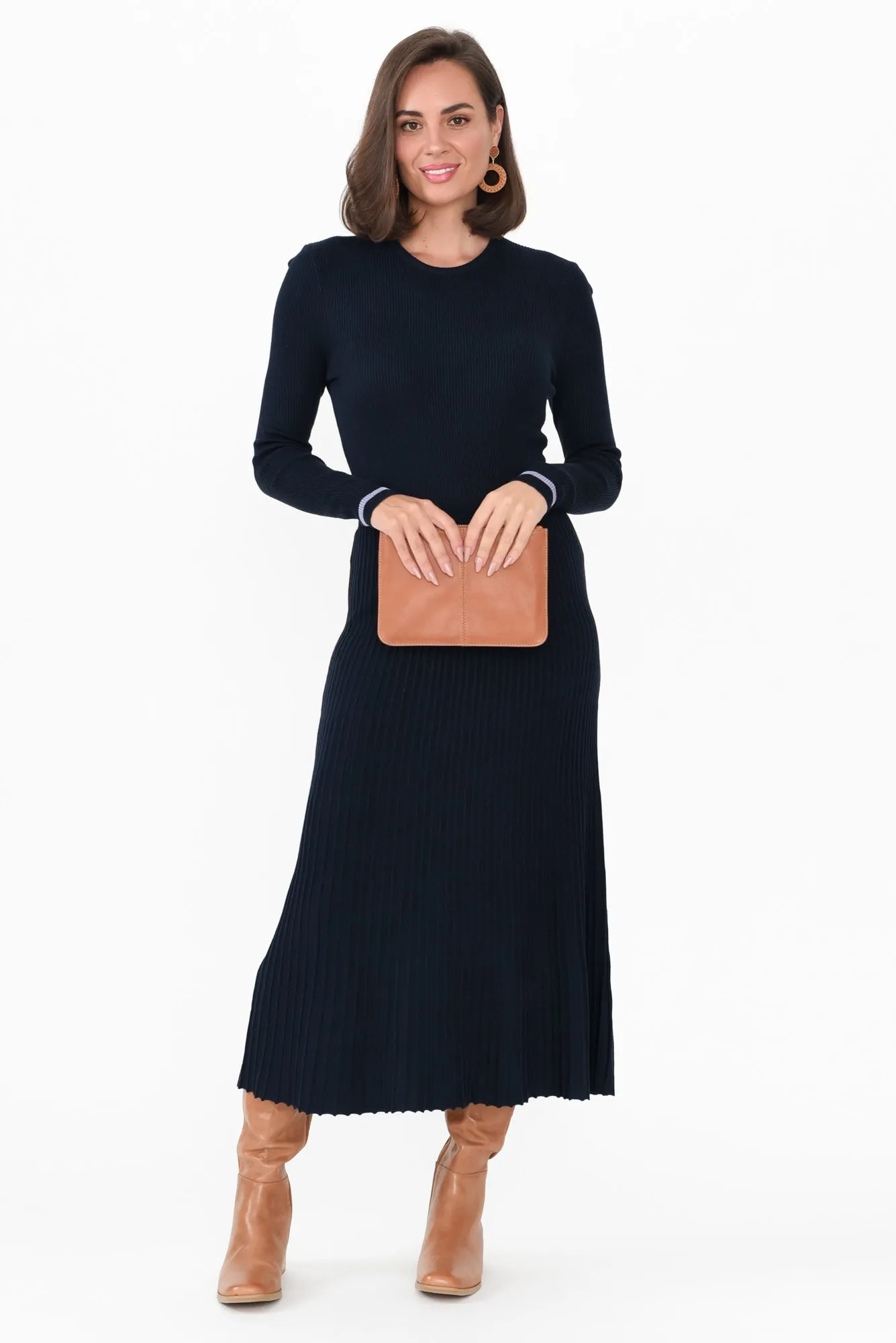 Tammy Navy Sleeved Knit Dress