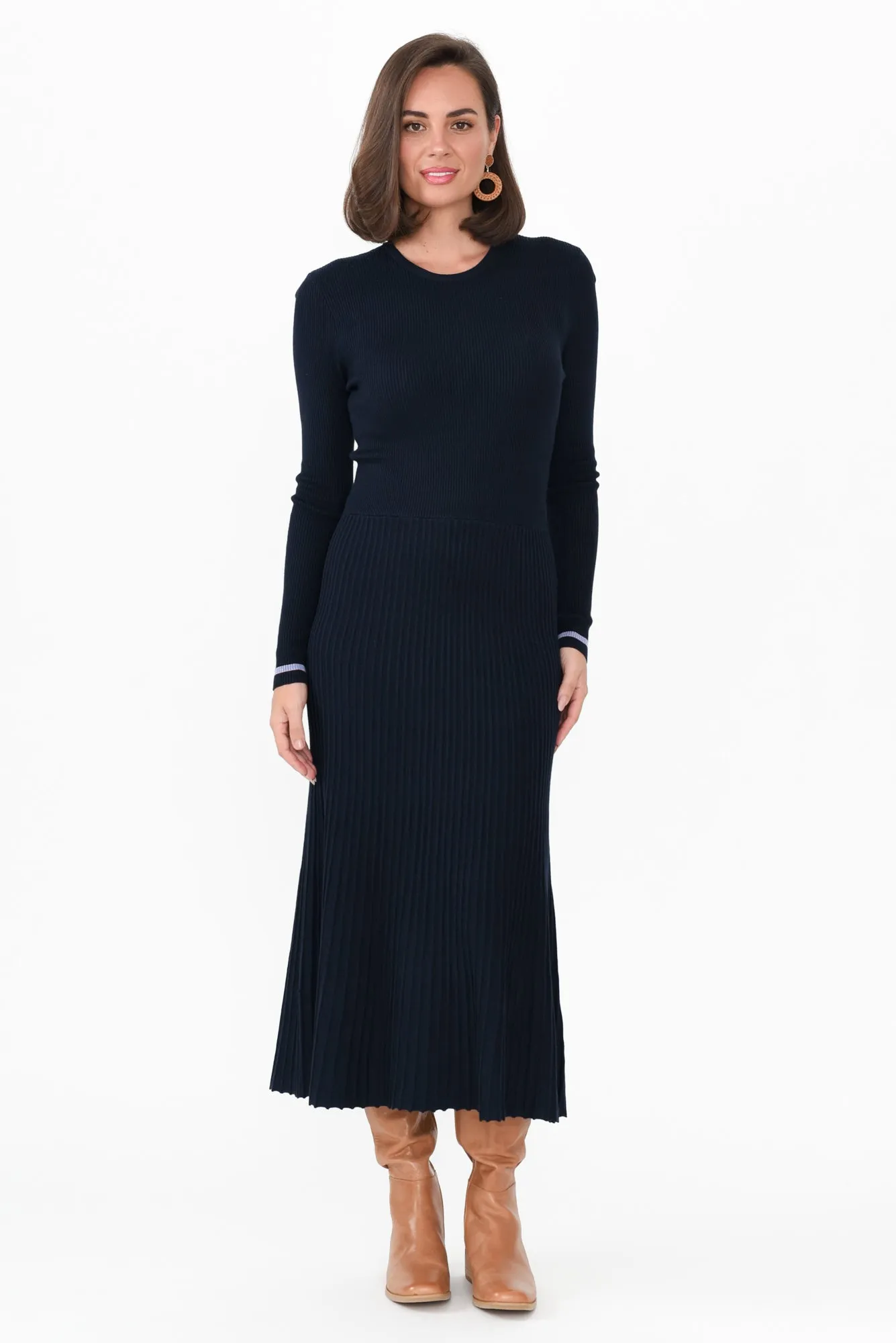 Tammy Navy Sleeved Knit Dress