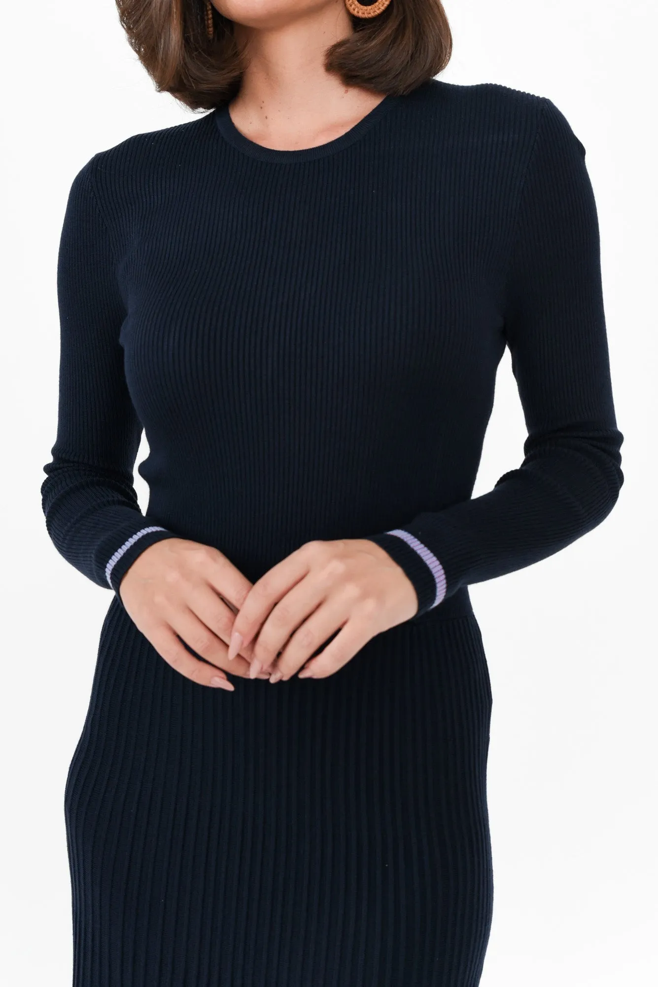 Tammy Navy Sleeved Knit Dress