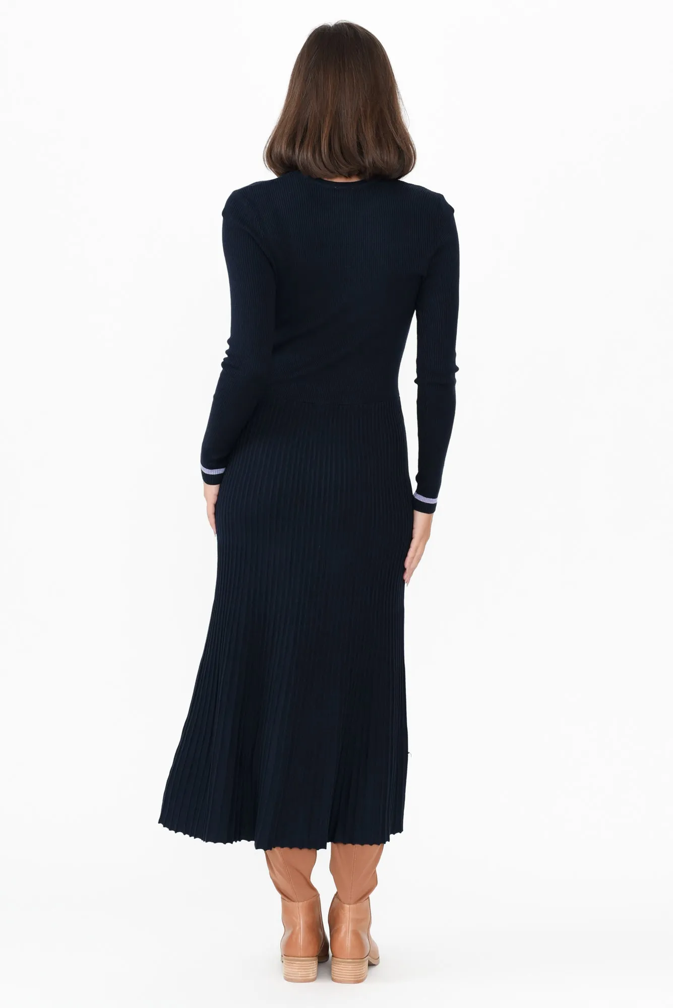 Tammy Navy Sleeved Knit Dress