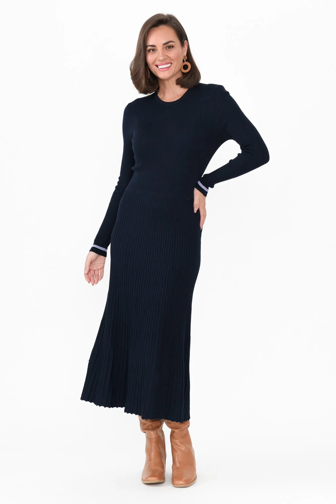 Tammy Navy Sleeved Knit Dress