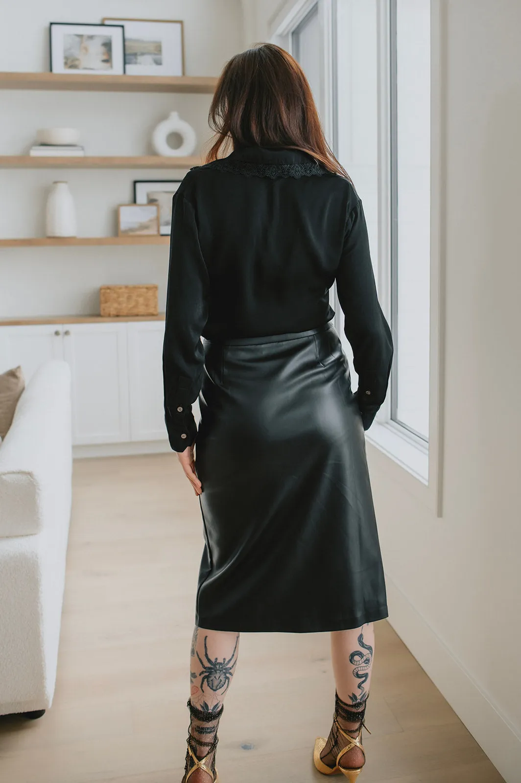 The Amarilla Faux Leather Midi Skirt