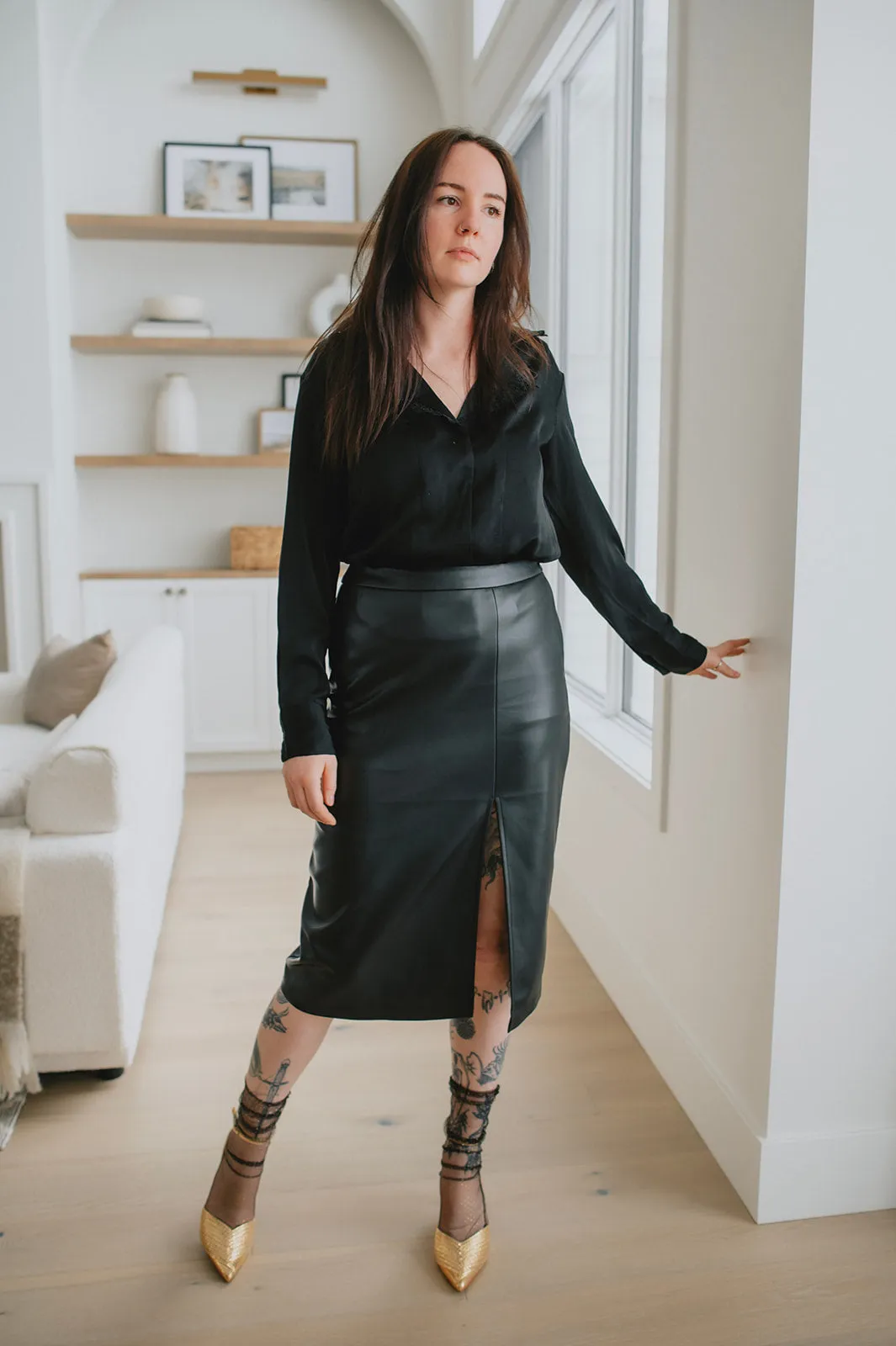 The Amarilla Faux Leather Midi Skirt