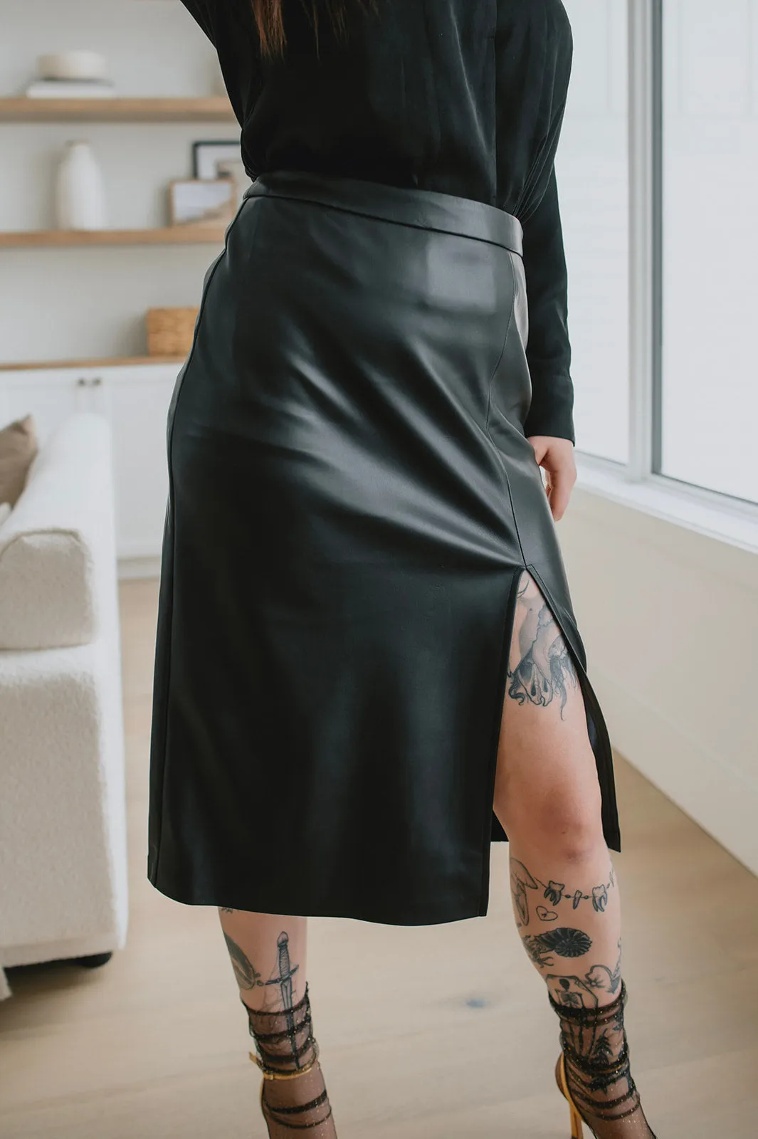 The Amarilla Faux Leather Midi Skirt