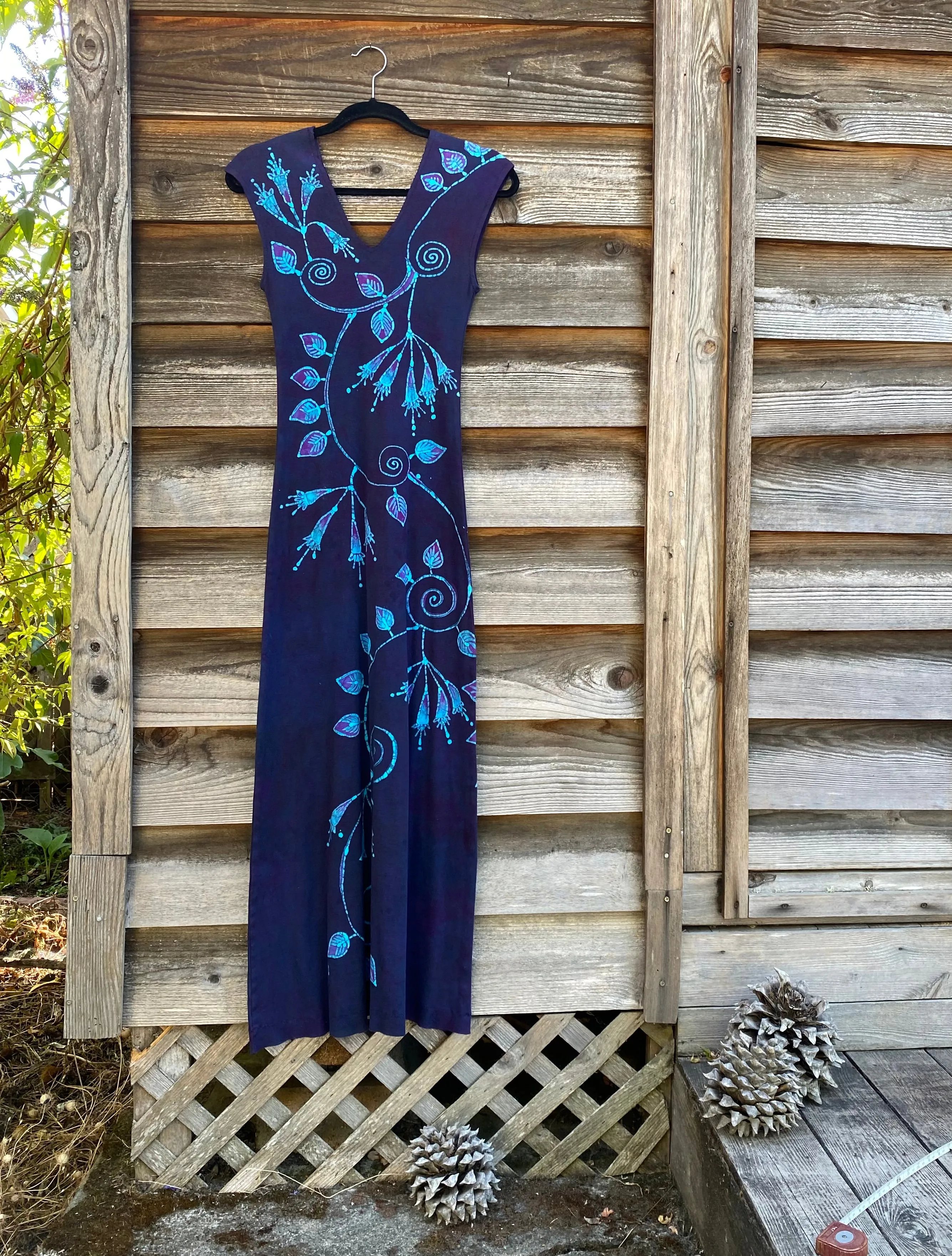 Trailing Blue Fuchsias Organic Cotton Batik Dress