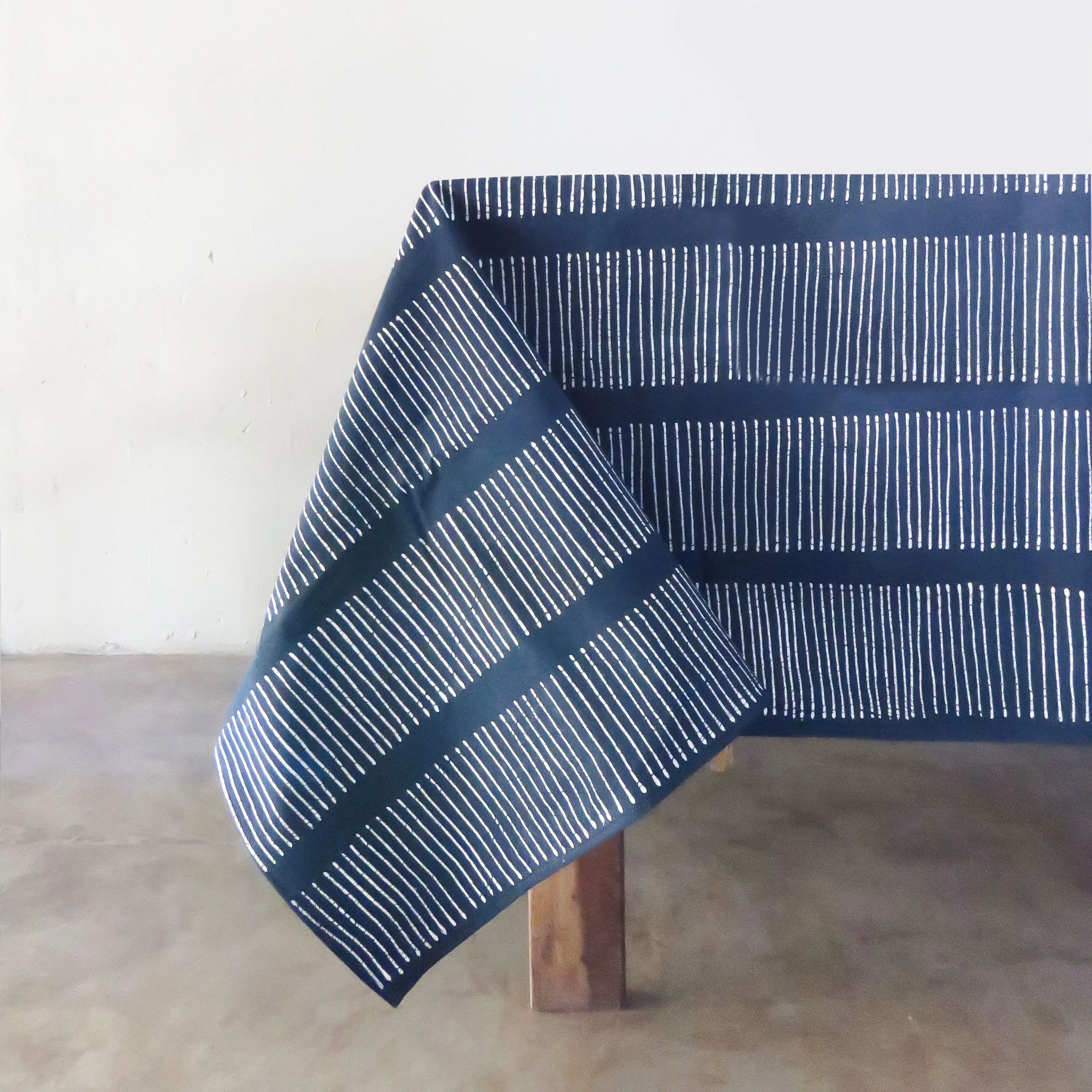 Tribal Cloth Indigo Collection - Lines Indigo Blue Tablecloth