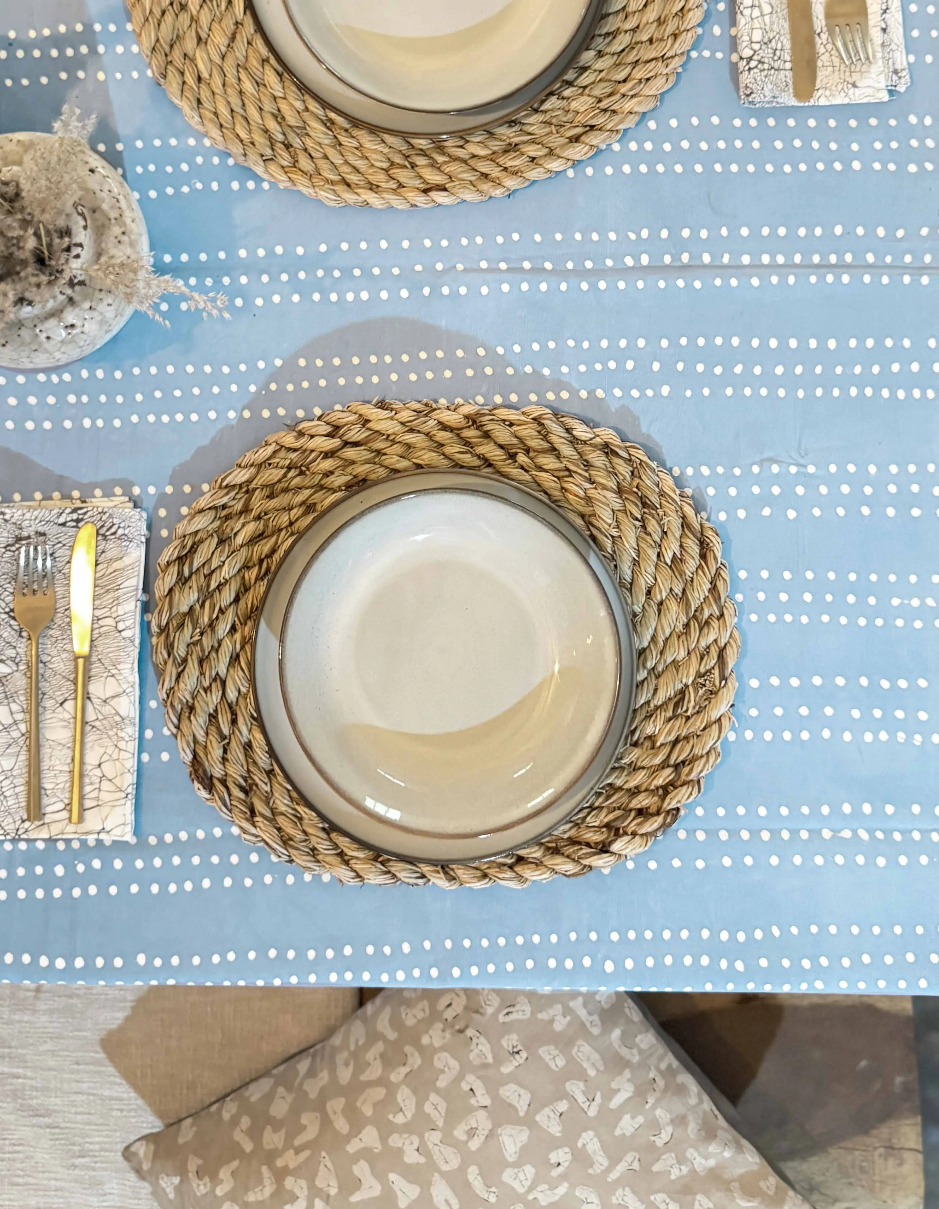 Tribal Cloth Indigo Light Blue Dots Tablecloth