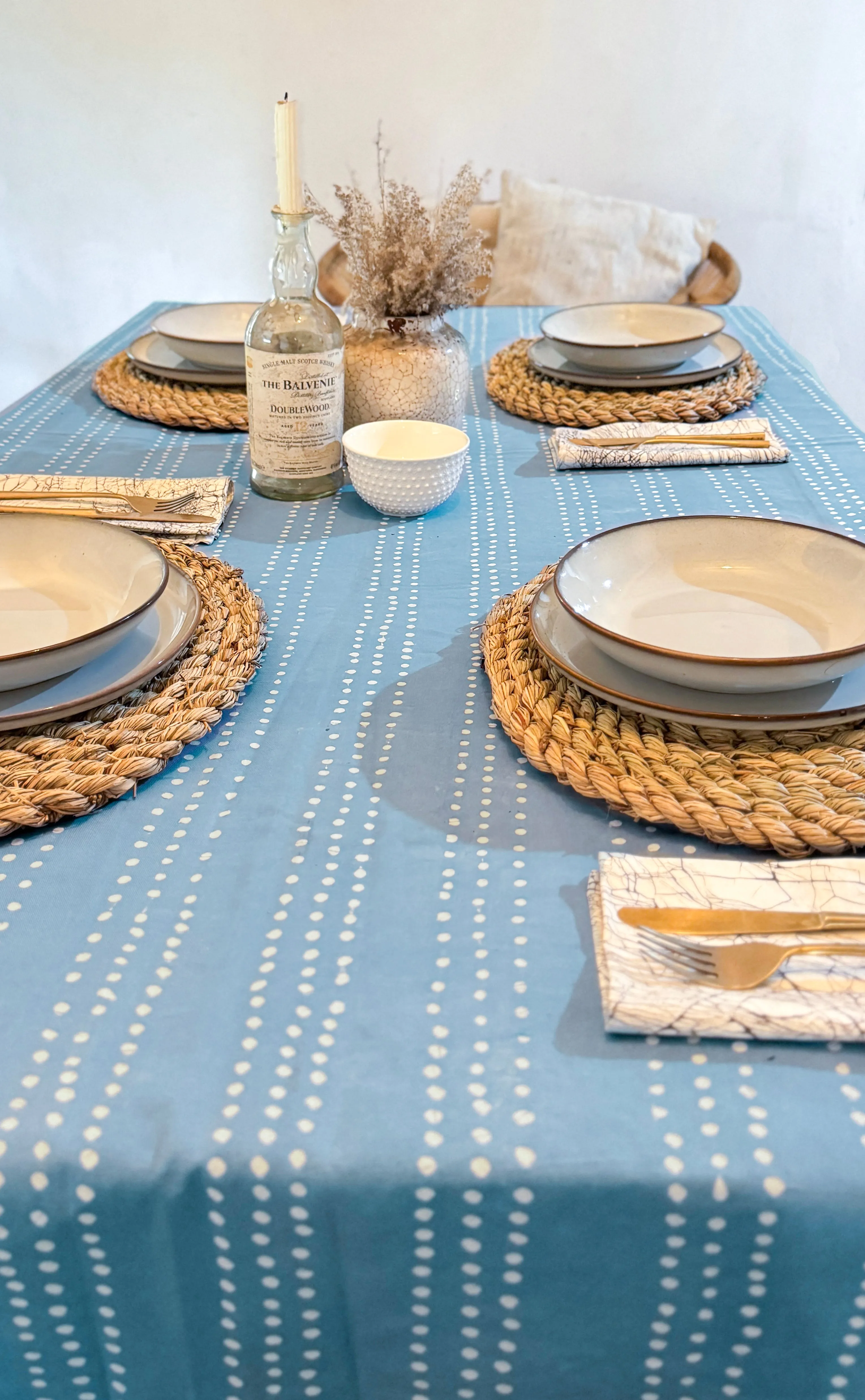 Tribal Cloth Indigo Light Blue Dots Tablecloth