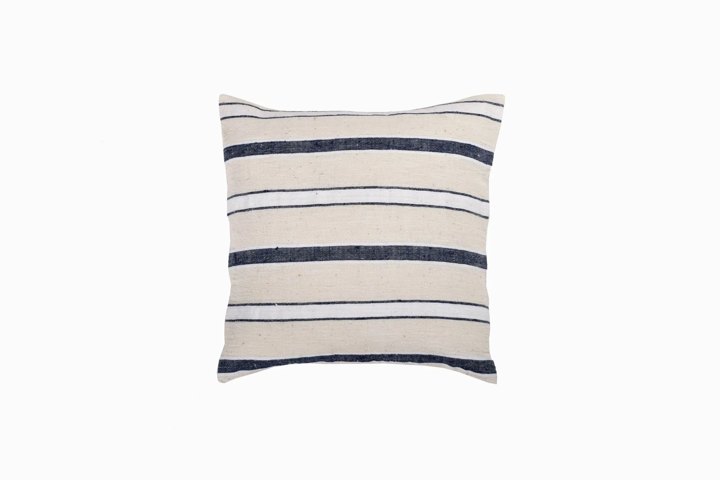 Turkish linen small Indigo/cream square cushion