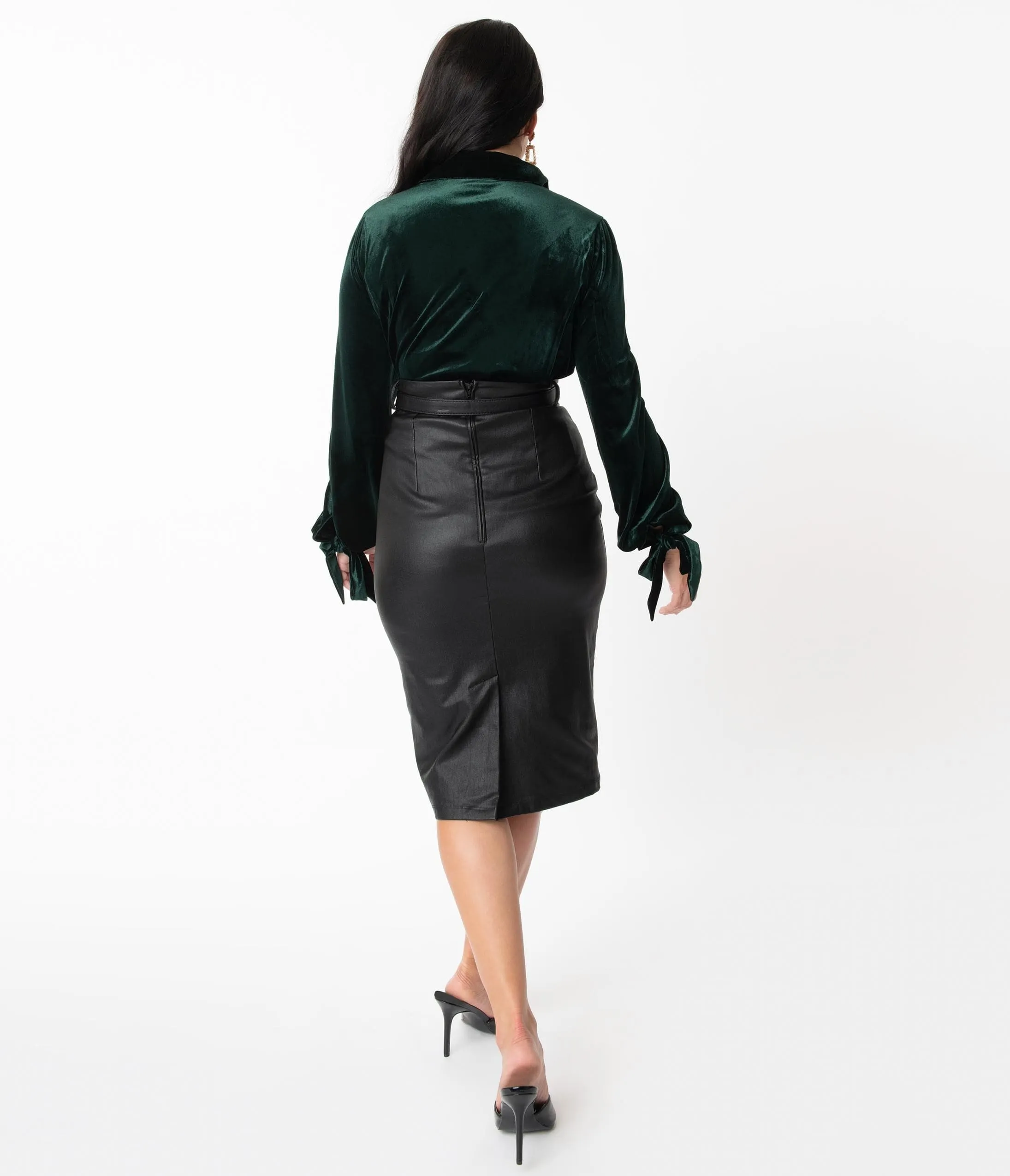 Unique Vintage Black Vegan Leather Marcia Wiggle Skirt